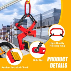 SENKEYFE Granite Lifting Clamp 6", 770LBS Stone Lifting Clamps 40mm-180mm, Vertical Stone Clamps, Heavy Duty Stone Carrying Clamps for Lifting Transporting Concrete Block Granite Slab Stone Slab (Red)