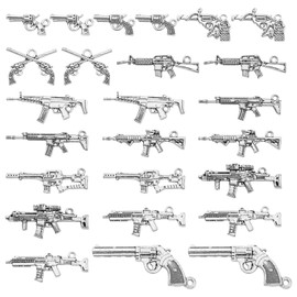 Ornazy 60pcs 12 Styles Tibetan Pistol Gun Charms Antique Silver War & Vintage Weapon Charms for DIY Necklace, Bracelet & Earrings Jewellery Making