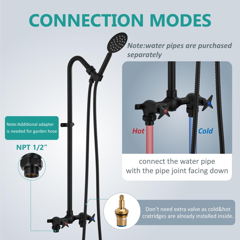 Aolemi Outdoor Shower Kit Fixtures Faucet System 2-Handle Exposed Shower