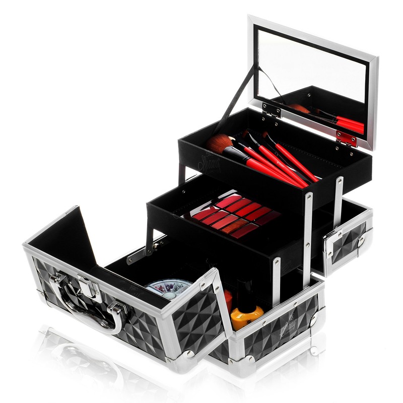 SHANY Mini Makeup Train Case with Mirror in Black and