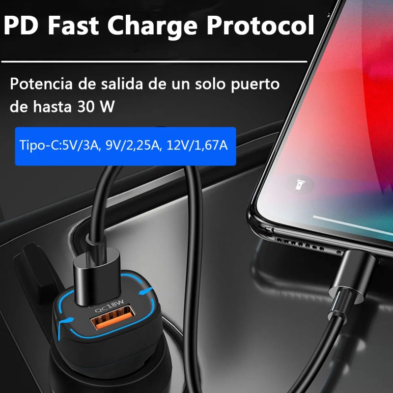 48w Cargador Auto Carga Rápida Y 30w Cargador Carga Rápida