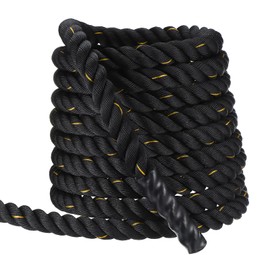 MECCANIXITY Battle Rope 50ft x 2 Inch Polyester Workout Rope Heavy Fitness Exercise Rope for Strength Training Home Gym Muscle Building, Black Yellow