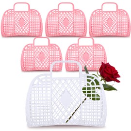Silkfly 6 Bolsas de Gelatina para Mujer Bolsas de Tela Regalos de Gelatina de Boda Cesta de Playa de Gelatina de Plástico para Chica Dama de Honor (Rosa, Blanco, Clásico)