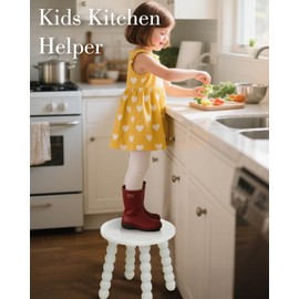 Masupu Solid Wooden Step Stool for Adults Kids, 11 inch Small Foot Stool, Non-Slip One Step Stool, Sturdy Foot Stool for Bathroom, Bedroom, Kichen, Plant Stand(White)