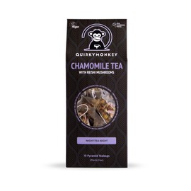 Quirky Monkey - Chamomile Tea with Reishi Mushroom, Night-Tea Night! - Chamomile Flowers & Reishi Mushroom Pieces - Sweet & Fragrant, Vegan & Gluten Free - 15 x Teabags
