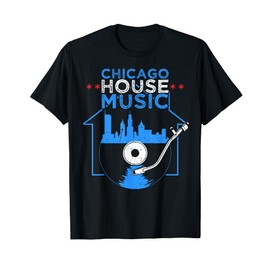 Chicago House Music Vinyl Dj Raver Flag Skyline Apparel T-Shirt