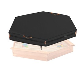 Outdoor Hexagonal Sandbox Cover with Two Night-Vision Reflective Handles and 6.1 Meter Webbing Loops, Featuring an Elastic Drawstring at The Bottom. Suitable for sandboxes up to 74" L x 65" W x 8" H.