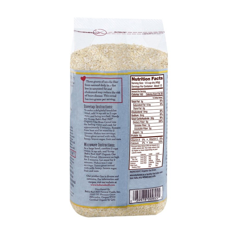 Bob's Red Mill Organic Oat Bran Hot Cereal, 18 Ounce