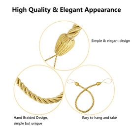 Blulu 6 Pieces Braided Curtain Tiebacks Rope Belt Curtain Ties Handmade Curtain Holdbacks Curtain Tiebacks with Metal Curtain Tiebacks Hooks for Window Accessories, Gold