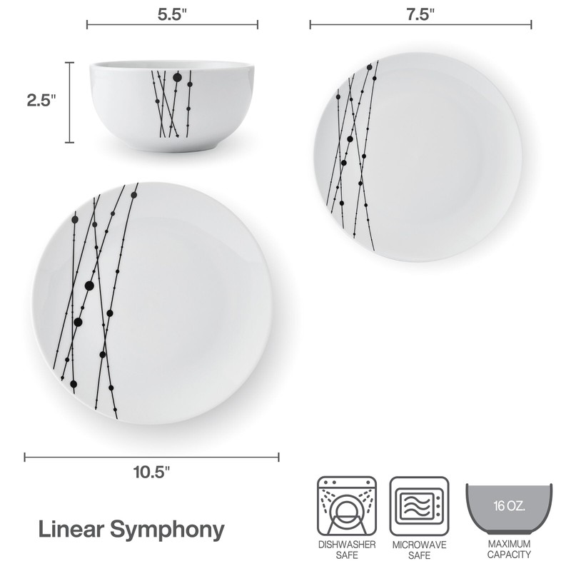 Studio Nova Linear Symphony 12 Piece Dinnerware Plate Bowl Set,