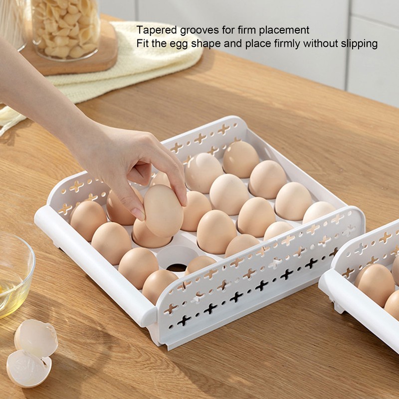 4PCS Egg Container for Refrigerator PP Stackable Shockproof Egg Drawer