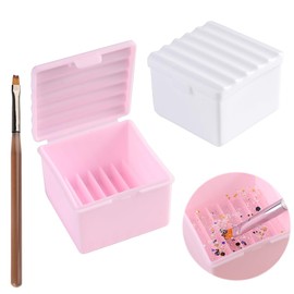 FSpronail Pink and White Nails Pen Brush Washing Box,2pcs Multifunctional 2in1 Cleaning Case for Nail Pen Cleaning and Holder Nail Glitter Sequin Gel Liquid Removal+1pcs Nail Art Manicure Pen Kit Tool