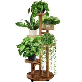 GEEBOBO GEEBOBO 5 Tiered Tall Plant Stand for Indoor, Wood Plant Shelf Corner Display Rack, Multi-tier Planter Pot Holder Flower Stand for Living Room Balcony Garden Patio (Walnut)