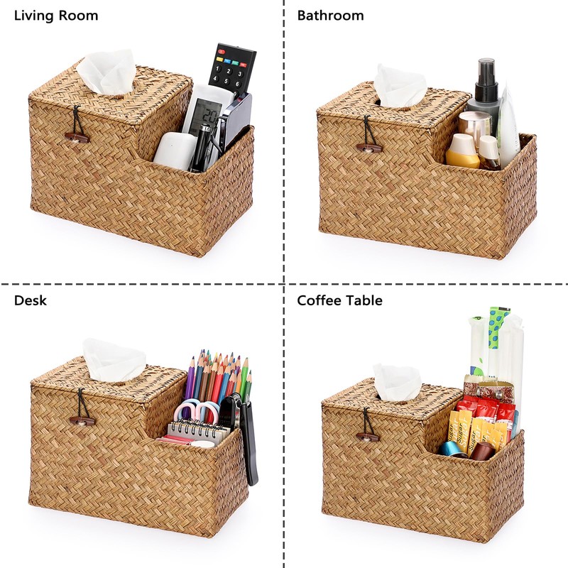IGNPION Woven Square Tissue Holder Seagrass Facial Tissue Box Cover