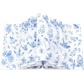 Feifeiya 200 Pcs Floral Wax Paper Sheet for Food Chinoiserie Bird Deli Paper Waterproof Sandwich Wrapping Greaseproof Food Basket Liners for Picnic Party Kitchen Supply, 9.8 x 8.7inch (Floral,Blue)