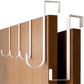 4smile Over the Door Hooks 5 Pack - White Coat Hanger x 4 & 2-Sided Wreath Hanger x 1 Set, Towel Holder for Door Width up to 1 3/8", Hooks for Hanging with Anti-Scratch Pads & Removable Non-Slip Dots