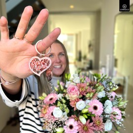 LANOLU Keyring Mum, Pendant Best Mum Key Ring, Gift for Mother for Mother's Day, Birthday Gift for Mum, Heart with Your Mum Features, best mom heart rose gold