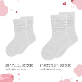 UTTPLL Girls-Slouch-Socks-Toddler-Cotton Athletic Stockings Uniform Knee High Tube Socks Little Kids Long Boot Crew Socks White 3-6 Years