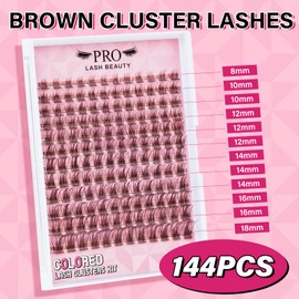 Brown Lash Clusters 144 Pcs Brown Eyelash Clusters Colored Lash Clusters 8-18 Mixed Natural Cluster Eyelash Brown Lash Extensions Super Thin Band And Reusable Soft & Comfortable (P12-Brown,D-8-18mix)