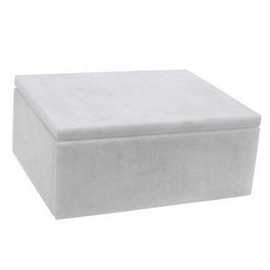 KhanImports Decorative White Marble Box, Stone Box with Lid - Rectangular, 5 Inch