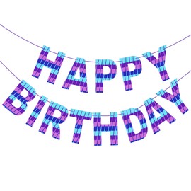 VitalCozy Video Game Birthday Banner Gaming Party Blue Purple Pre-strung Banner for Video Game and Battle Gaming Party Decoration Supplies