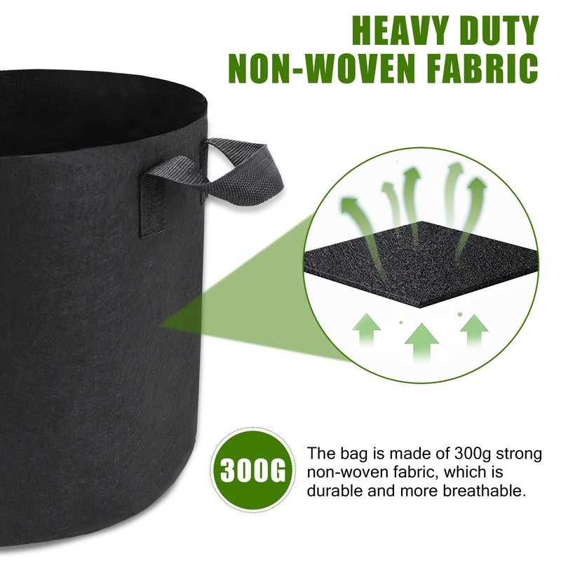 OPPOLIFE 5-Pack 5 Gallon Plant Grow Bags, Heavy Duty Aeration