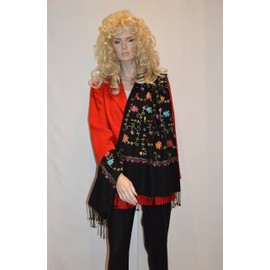 Cashmere Pashmina Group Scarf/Scarves/Shawl/Shawl with Crewel/Ari Embroidery Black