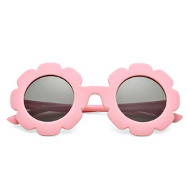 COASION Polarized Sunglasses for Kids Girls & Boys Oversized Round Flower Sunglasses Shades UV 400 Protection (Pink Frame/Grey Lens)