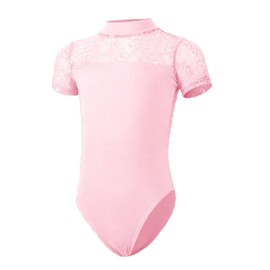 TAIKMD Kids Girl's High Neck Floral Lace Cutout Back Leotard For Ballet Dance Gymnastics-Pink(11-12)