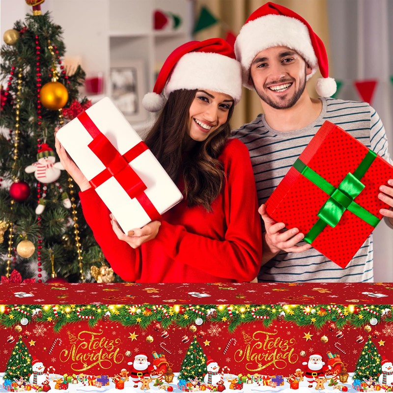 PHOGARY 2 Pcs Feliz Navidad Tablecloths Christmas Tablecloth, Santa Claus