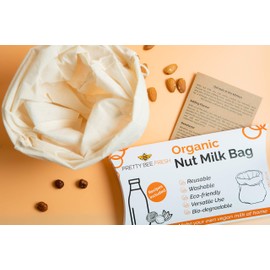 Pretty Bee Fresh Organic Nut Milk Bag | Make Your Own Vegan Milk | Reusable Eco-Friendly Cotton Strainer | Small