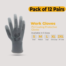 Work Gloves, PU coated Safety Nitrile Nylon Gloves, Secure Grip on Palm & Fingers Gardening Building Mechanic Gloves, Suitable for General Duty Work, Protective Hand Glove (Pack of 12 Pair-XL)