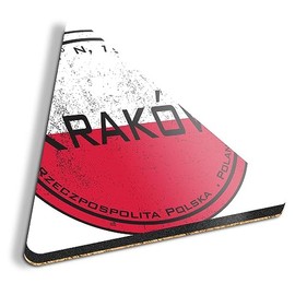 1 x Triangle Coaster - Kraków Poland Flag Circle Cork Backed MDF Glossy Tea Coffee Accessory #59433