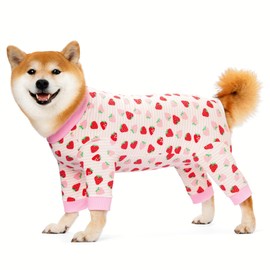 Pupsooft Recovery Suit for Dogs Full Zipper, Four-Legged Onesie Dog Recovery Suit After Surgery Cute Soft Bodysuit Cone Alternative Male Female Neuter Anti Licking Wounds (Pink Strawberry, X-Large)