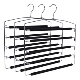 3 Quality Multi-Bar Metal Hangers - Real Heavy Duty, Space-Saving, Stable with Non-Slip Foam Padding, Swivel Hook for 5 Jeans Each - Suitable for Pants, Scarves, Towels, Trousers