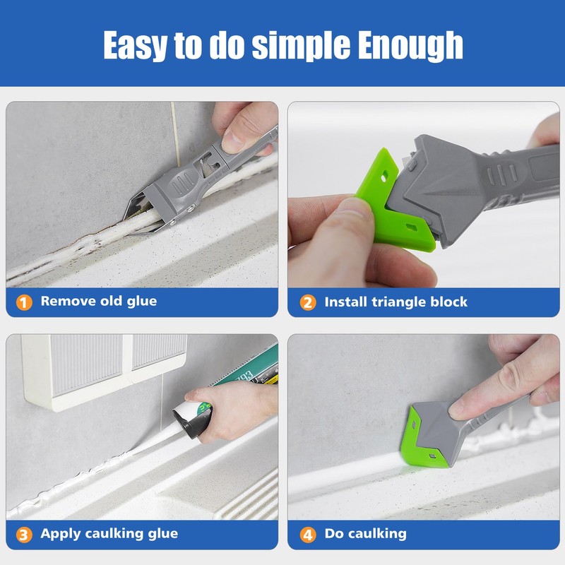 11pc Caulk Remover Tool,5 in 1 Silicone Caulking Tools,Grout Removal