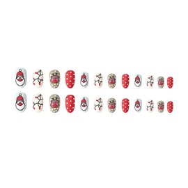 Christmas Press on Nails Short, Glue on Nails Snowman with Snowflake Design, Red Christmas Fake Nails Acrylic Nails, Stick on Nails for Women Girls Christmas Nails Decoration 24Pcs