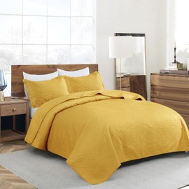 Quilt Set Queen - Lightweight Microfiber Quilted Summer Bedspread - Modern Style Soft Reversible, Oversized Ultrasonic Coverlet Bedding Set for All Season, 3 Piece (1 Quilt, 2 Pillow Shams)