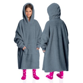 Mad Dog Kids Blanket Hoodie - Wearable Blankets with Cozy Sleeves, Soft Fleece & Sherpa Designs, for Boys & Girls, Ages 4-13, Jeans, 4-10 Y