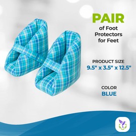 EZGOODZ Blue Plaid Heel Protectors for Pressure Sores, 9.5 x 3.5 x 12.5 Inches. Pair of Foot Protectors for Feet. Cloud-Like Soft Foot Pillow for Heel Protection. Heel Protector Boots. Feet Pillow