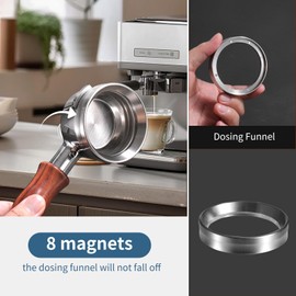 58mm Magnetic Dosing Funnel, S304 Stainless Steel Espresso Dosing Ring with 8 Magnets Compatible with All 58mm Portafilter