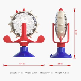 BESUNTEK Cat Slow Feeder, Interactive Rotating Durable Dog Puzzle Toy, Mental Stimulation Treat Dispenser with Powerful Suction Cups for Cats and Dogs (Red Blue)