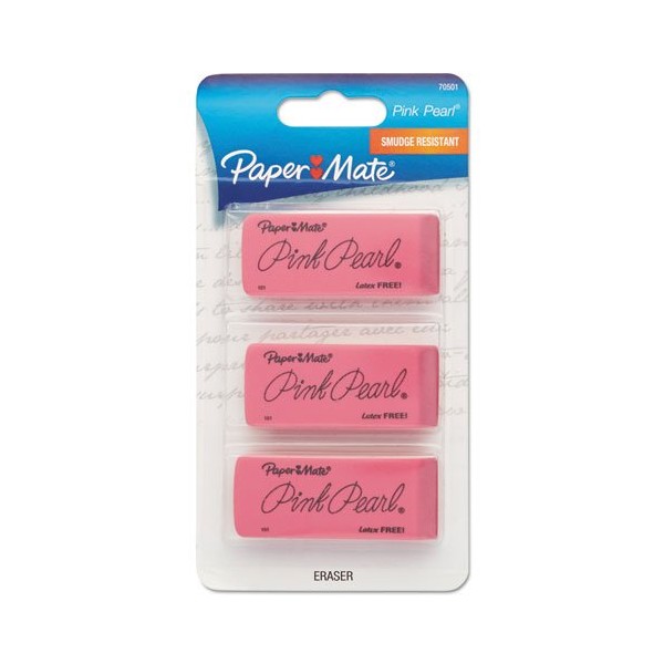 Paper Mate Pink Pearl Premium Erasers, 3 Pack, Large (70501)