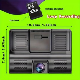 LAMJAD 3 Cameras Lens 4.0In Car DVR Dash Cam HD Dash Camera Dual Lens Video Recorder 1080P Black Box Cycle Dashcam Mirror (32GB Card)