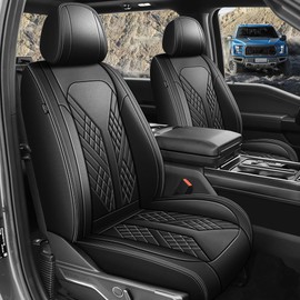 JIAMAOXIN Front Seat Covers for Ford F150 2009-2024 2025 - F250/F350/F450 2017-2024 2025: Custom Faux Leather Truck Seat Covers Car Cushion (2 PCS Front,Black)