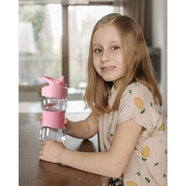 Sivaphe Small Water Bottle for Kids with Straw and Handle, Leak-Proof 350ml Little Girls Drinking Bottle, BPA Free Tritan Clear Bottle for School Girl (Pink)