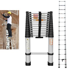 ZanGe Telescopic Ladder 14.4FT, Aluminum Telescoping Extension Tall Multi-Purpose Loft Ladder with Anti-Slip Feet, DIY Portable Folding Extendable Climb Ladder for Indoor Outdoor, 330lbs Max Capacity