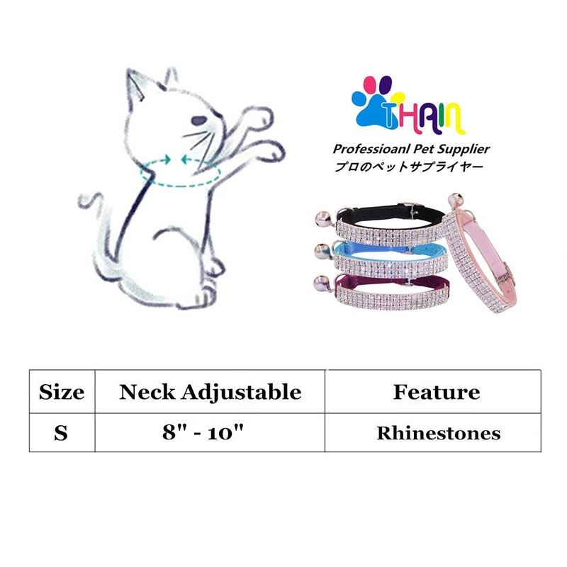 THAIN Rhinestones Cat Dog Collar Soft Velvet Safe Adjustable Collar
