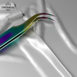 Professional Stainless Steel Tweezers Eyelash Tweezers Professional Original Vetus Curved Isolation Tweezers MSC-15 by Imperial Lash ltd (Rainbow)