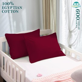 Travel Pillow Case 12x16 Size Set of 2 Envelope Closure Toddler Pillowcase 600 Thread Count 100% Soft Egyptian Cotton Travel Pillow Covers 12 x 16, Burgundy Solid